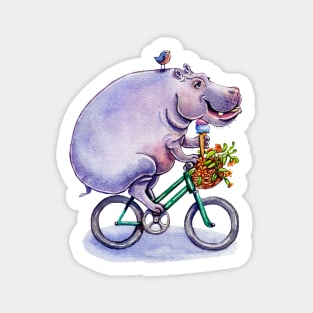 hippo on bicycle with icecream Sticker